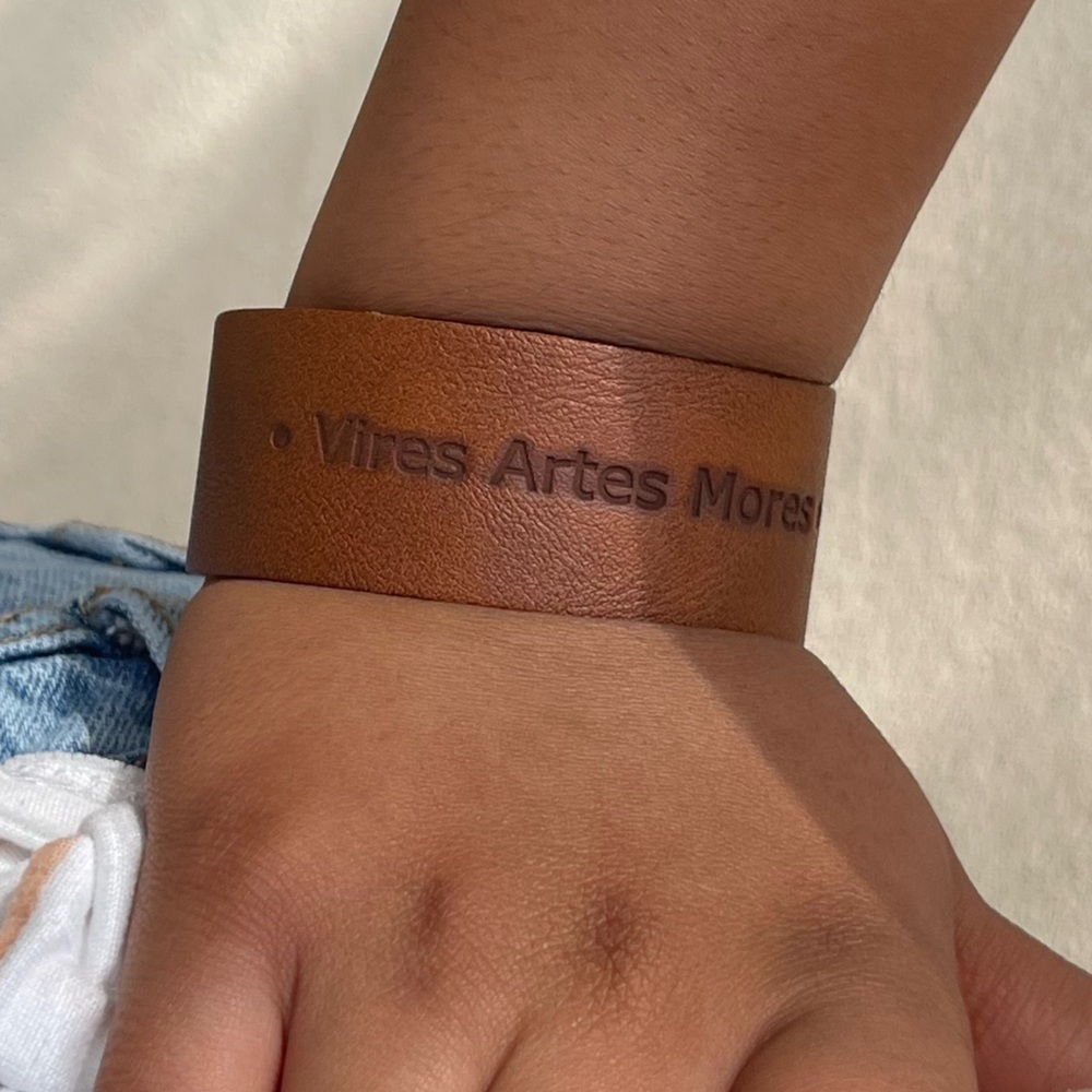 Vires Artes Mores Brown Leather Bracelet